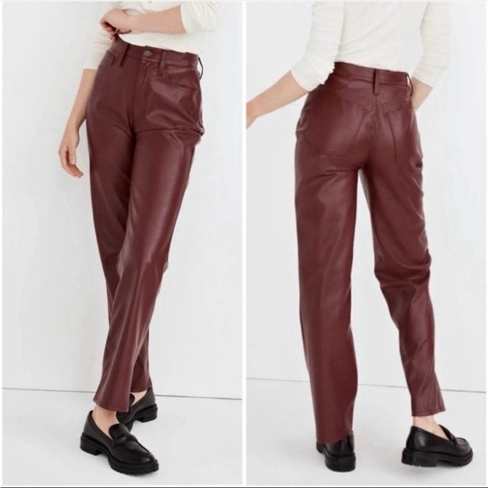 Madewell The Perfect Vintage Straight Red Faux Leather Pants 27 Tall
